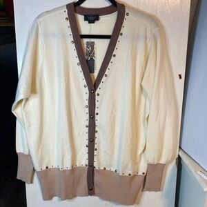 Belldini Cream and Brown Cardigan with Elegant Color Blocking
